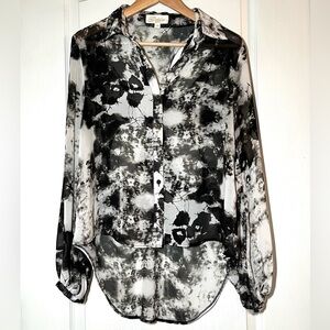 Goldie London Asymmetrical B&W Abstract Print Sheer Blouse Sz S/M Y2K Aesthetic